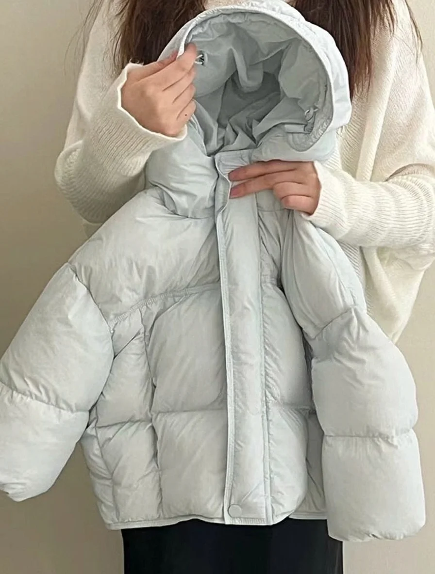 Fashion Girls Winter Warm Cotton Jacket Kids Solid Color Thickened Loose Hooded Coat Korean Style Outerwear