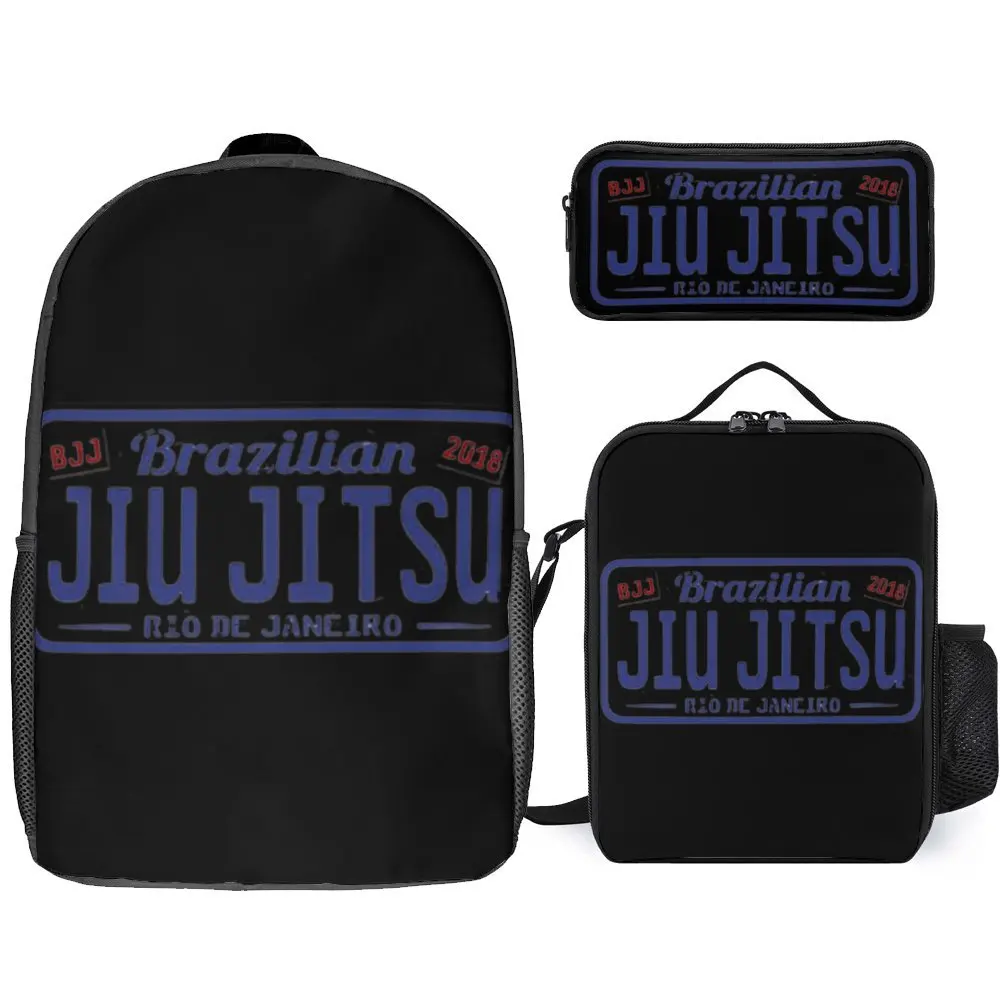 

BRAZILIAN JIU JITSU FUNNY JIU JITSU Durable Cosy Pencil Case 3 in 1 Set 17 Inch Backpack Lunch Bag Pen Bag Picnics Graphic