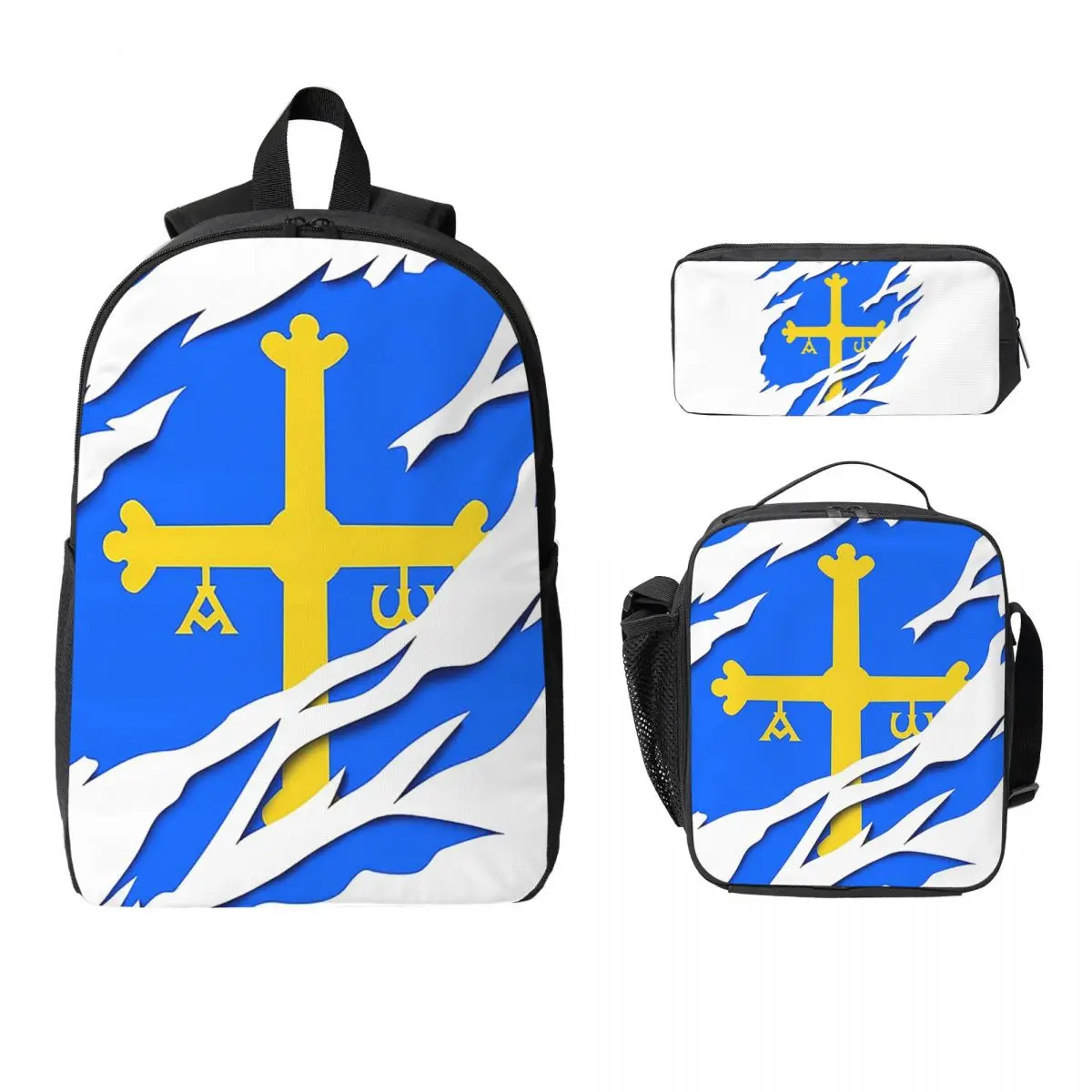 Asturias Flag Backpack Boys Girls BookBag School Bag Laptop Shoulder Bags 3ps Insulated Lunch Bag Pencil Case