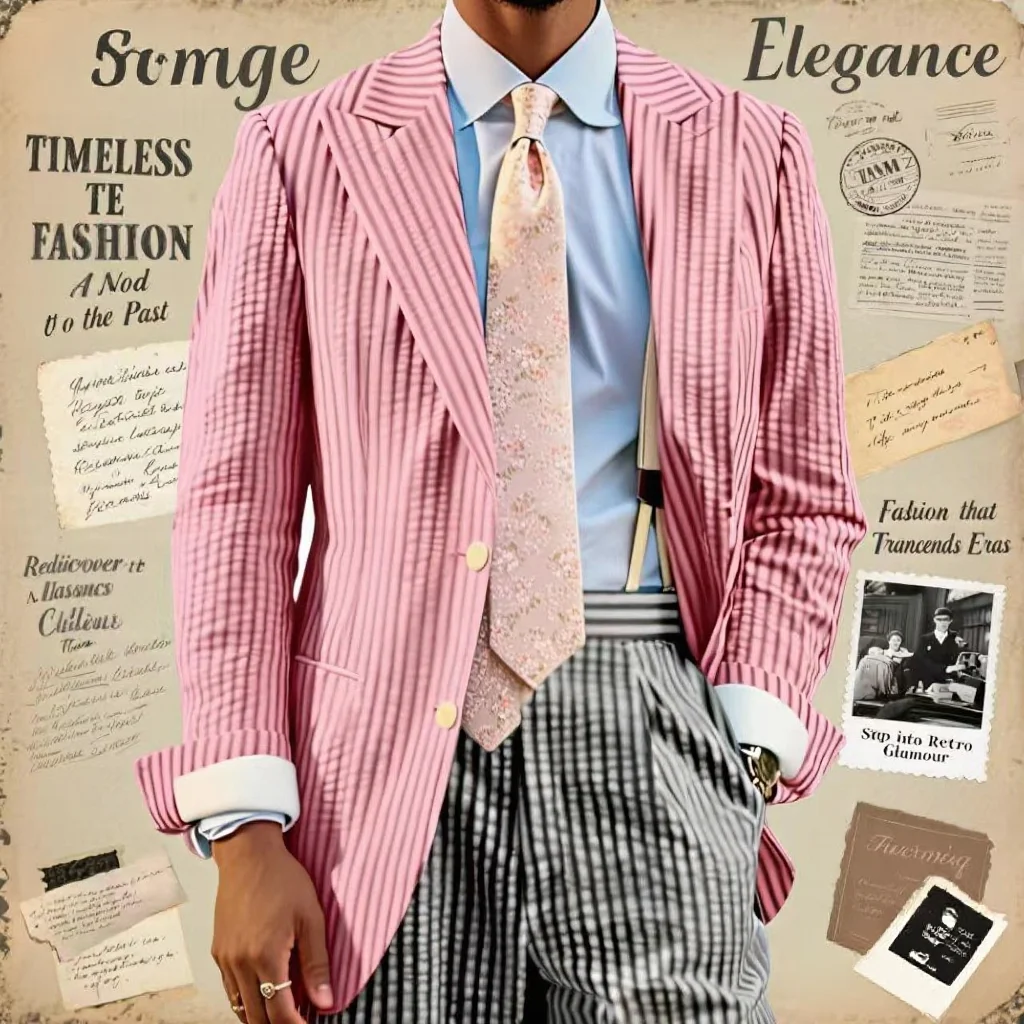 

Men's Pink Vertical Stripes Blazers Suits Summer Jacket Comfortable Seersucker Cotton Fabric Casual Beach Party for Men Coats