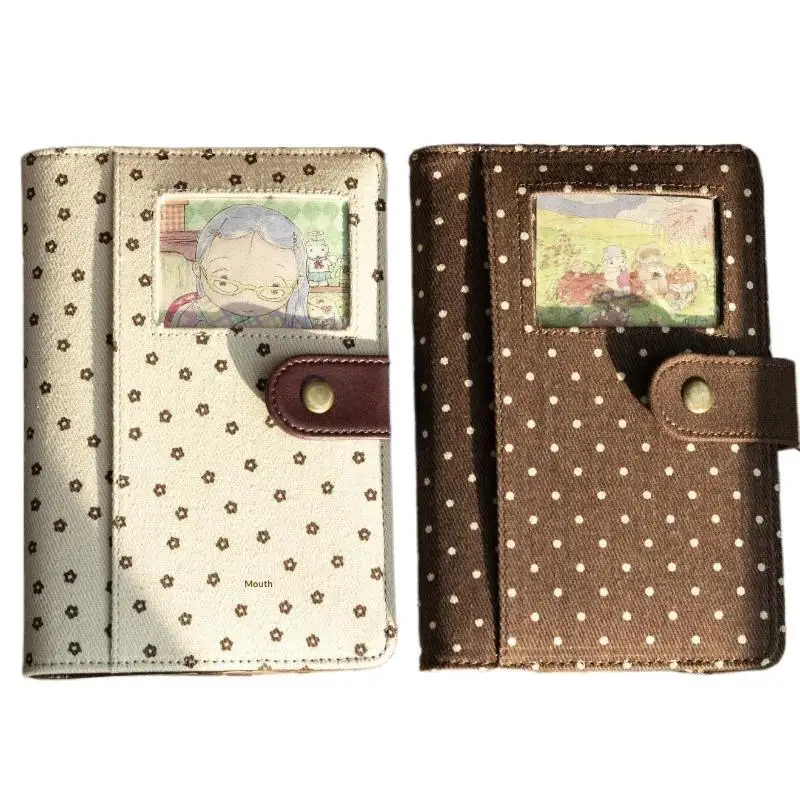 Retro Polka Dot Canvas Notebook Cute Snap Closure Cartoon Photo Insert for Student School Daily Journal Writing