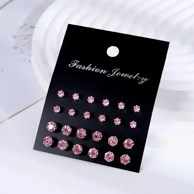 12 Pair Sparkling Zircon Stud Earrings Set Minimalist Elegant Women Ear Jewelry Daily Party Holiday Gift