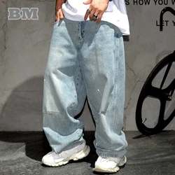 American Streetwear deskorolka workowate dżinsy odzież męska koreańskie popularne ubrania spodnie hip-hopowe Kpop Denim spodnie do tańca ulicznego