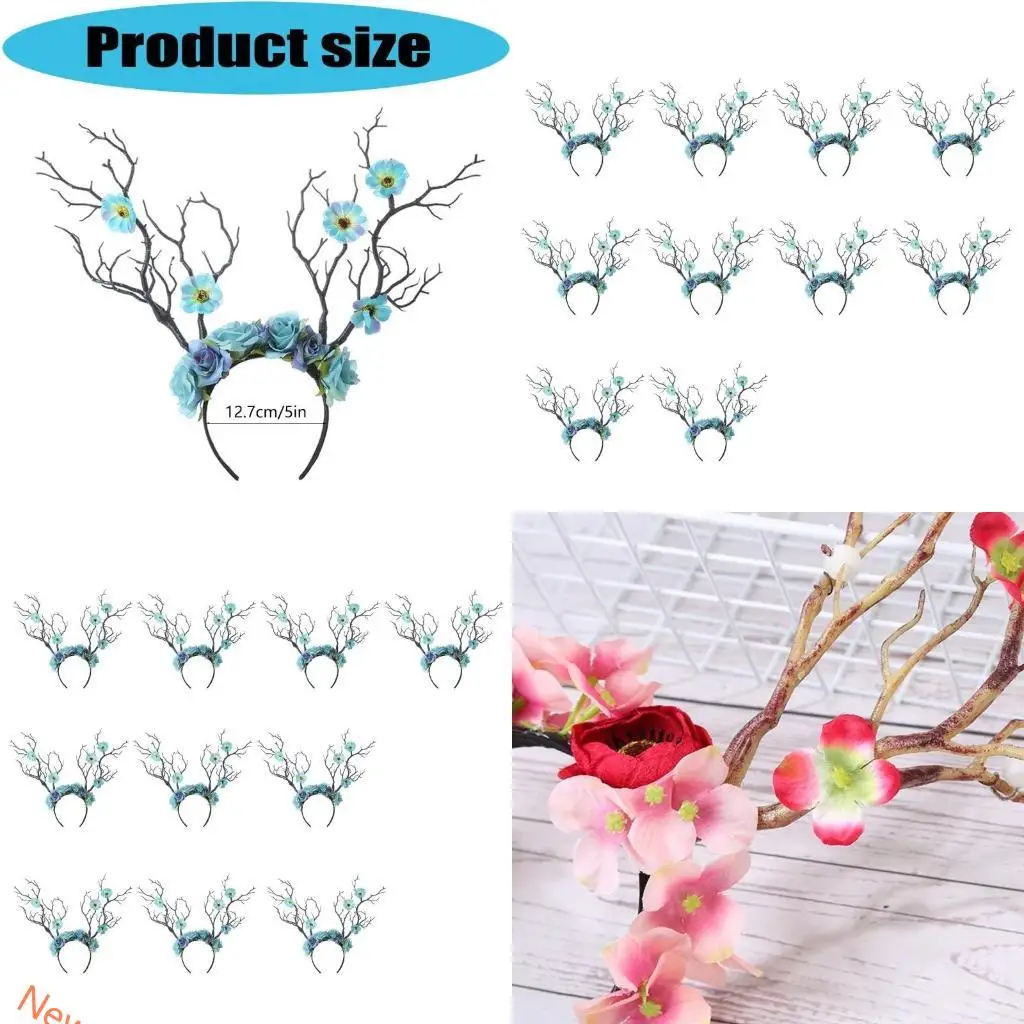 

10 шт. повязки на голову с цветочными рогами оленя, головной убор с цветком, аксессуары для костюмов, аксессуары для косплея для