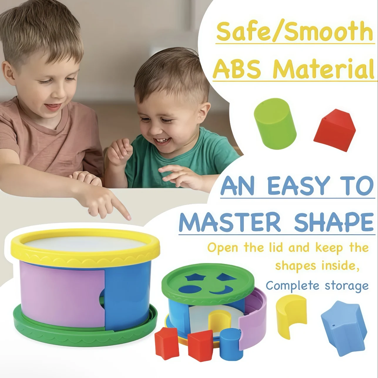 Toddler Fine Motor Skills Toys, First Blocks Set Of 8 Shapes For Sorting Play, Stacking Toy
