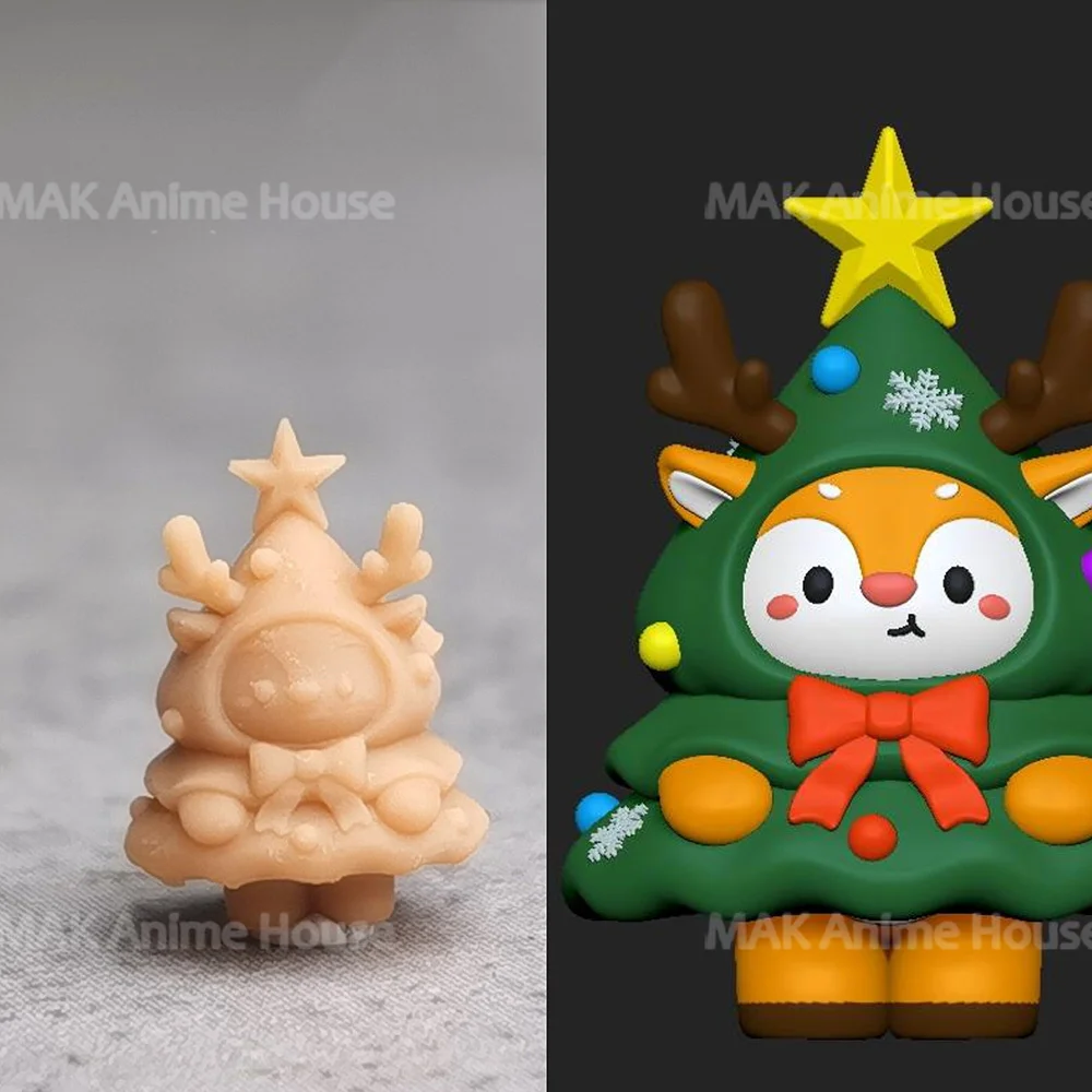 Miniatures Figures 1/64 1/43 Christmas Gift Tree Old Man Deer Elf Fireplace Unpainted Diorama Model Creative Garage Scene Dolls