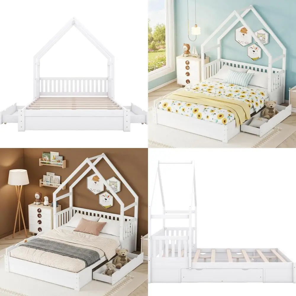 

Queen Size Montori Loft Bed with Desk, Platform Kids Bed in Solid Wood with Storage, White
