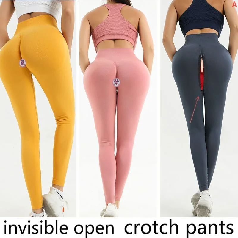 Open-Seat Pants Women\'s Peach Hip Sports Workout Elastic Tights Invisible Zipper Sexy Leggings for Field Sex Free  Christmas