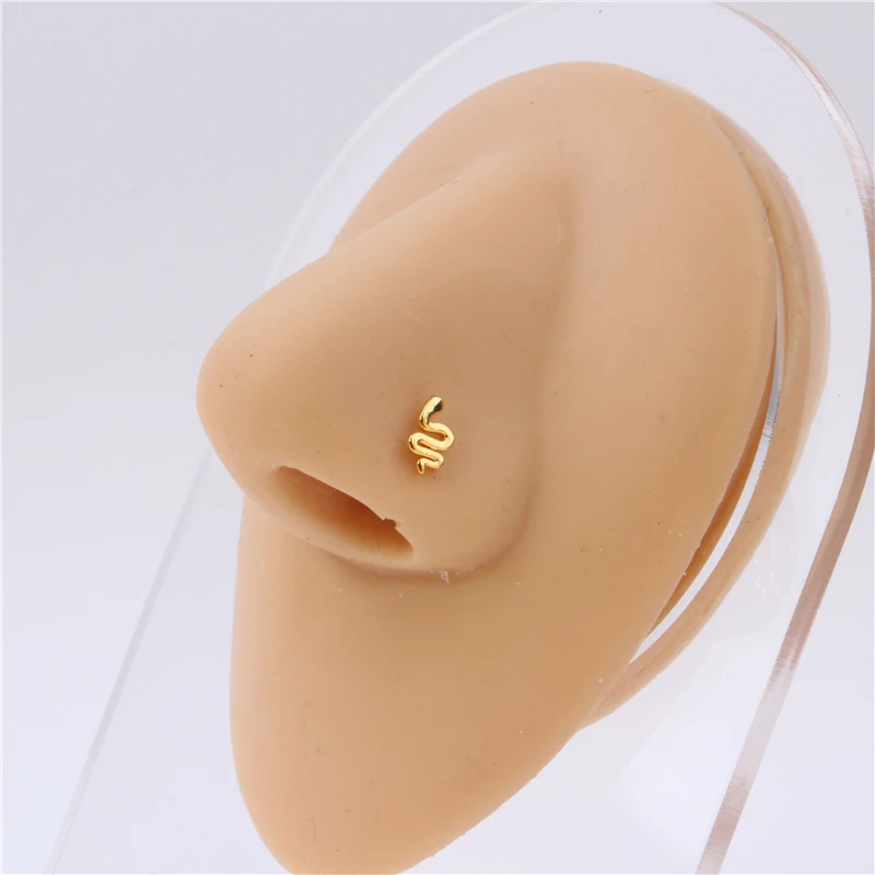 L Shape Pin Nose Studs Ring for Women Girl 18K Gold Plated Eyes Flower Star Shape Nose Pin CZ 20G