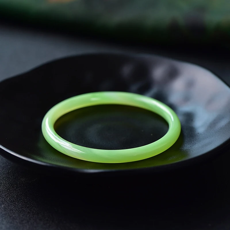 Natural Grape Color Green Chalcedony Agate Round Bangle With Texture Transparency Bracelet Jewelry Quality Accessories