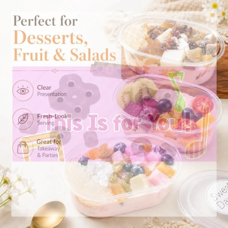 【MA】50/25Pcs Dessert Container Graham Cake Mango Float Clear Oval Container For Mousse Cake Pudding 500m