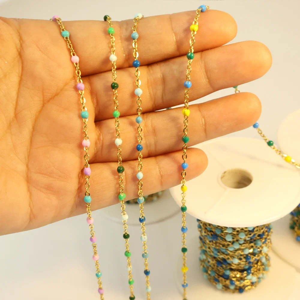 

2-Meter/Stainless Steel 2mm 18K Gold Enamel Oil Drip Bead Chain - DIY Jewelry Making Supplies for Necklace Craft Accessories