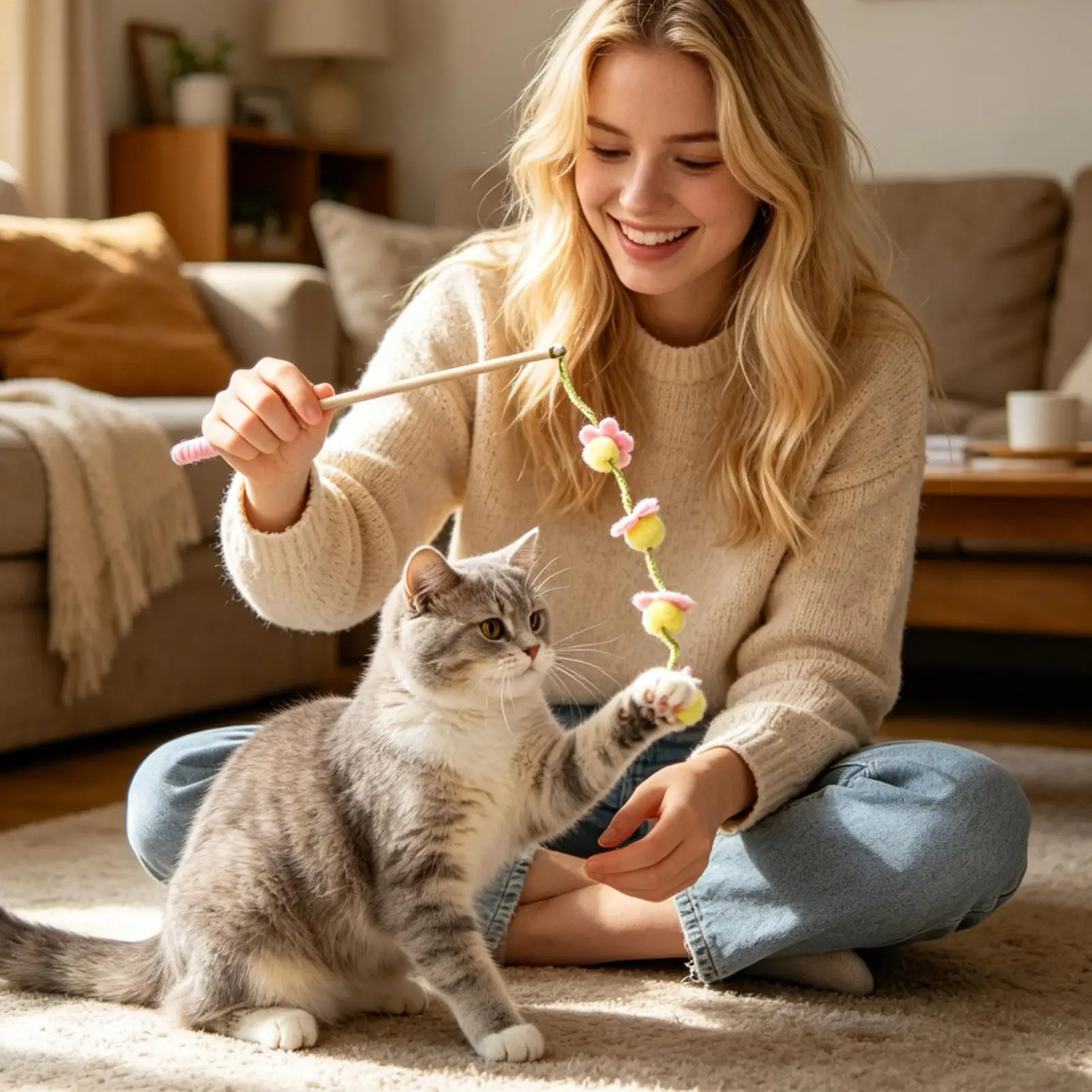 Interaktives Buntes Band-Katzenspielzeug Lustiger Frucht-Katzenstab Satin-Neckspielzeug für Katzen Kätzchen-Spielzeug Katzenbedarf – Detail 3