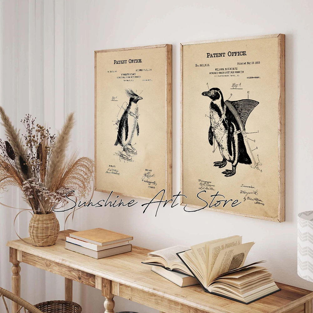 Funny Penguin Vintage Style Collage Art Science Teacher Engineer Eccentric Poster Funny Animal Wall Decor Canvas Painting Decor