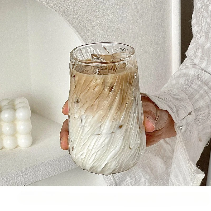 1PC 400ML Coffee Mug Glassware Stripe Glass Cup Ice Mug Transparent Glass Tea Cup Drinkware Juice Milk Transparent Water Glass image 5