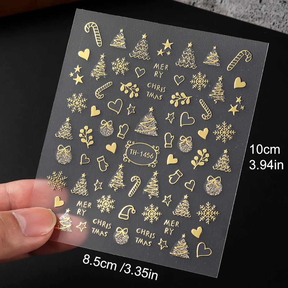 2 uds. De pegatinas doradas de dibujos animados para decoración de uñas, calcomanía de copo de nieve, globo de nieve, bastón de caramelo, muñeco de nieve, corazón, estrella, deslizadores de uñas, decoraciones