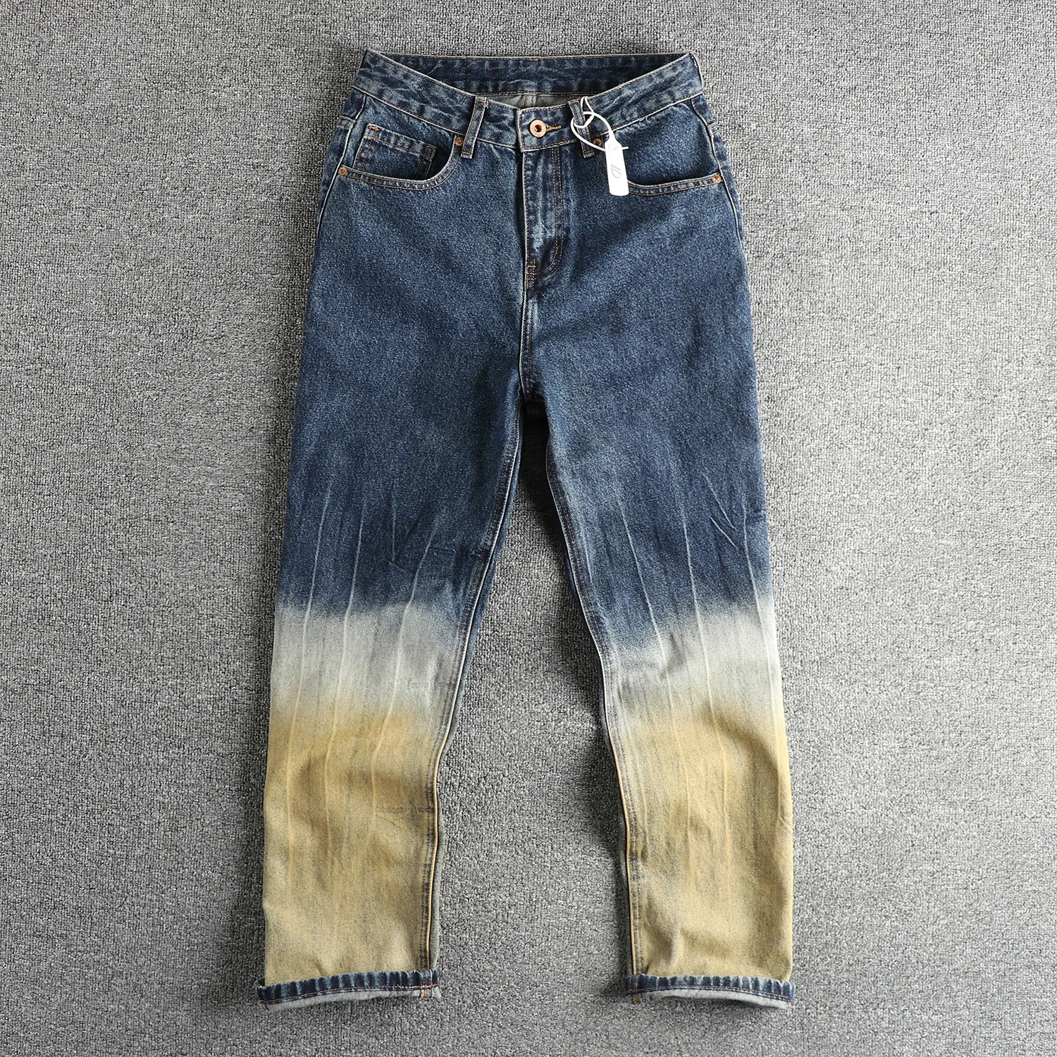 

Design sense splicing fashion tie dye men's jeans loose straight leg high street trend youth spring and autumn pants