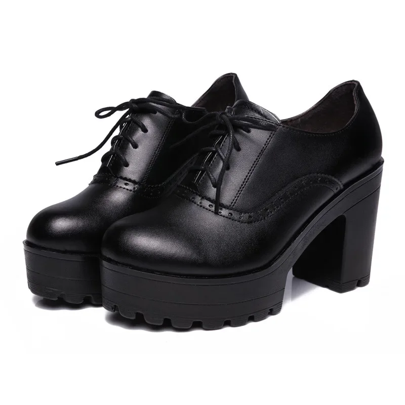 8cm 10cm Small Size 32-43 Vintage Brogues Style Oxford Shoes for Women Platform Pumps 2024 Block High Heels Shoes Plush Office