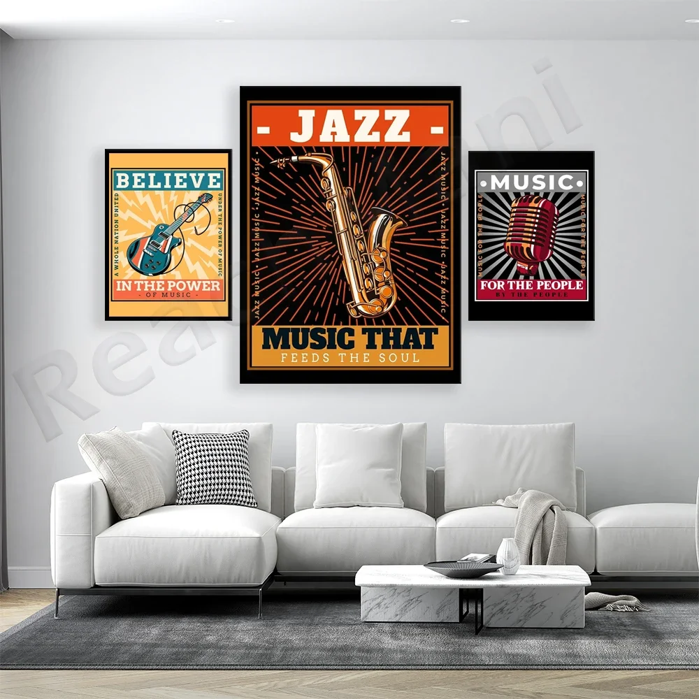 music wall art prints, music guitar, microphone, saxophone decoration, music wall print decoration canvas print poster