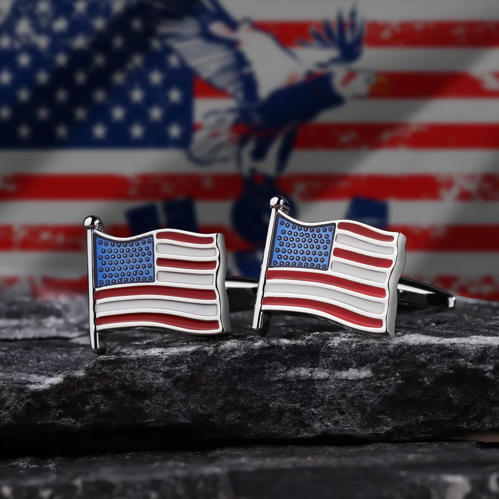 أزرار أكمام من المينا ذات لفة لامعة على شكل نجمة أمريكية، مجموعة أزرار أكمام من المينا المذهبة للأعمال للرجال، ملحقات بروش المخضرم/العريس