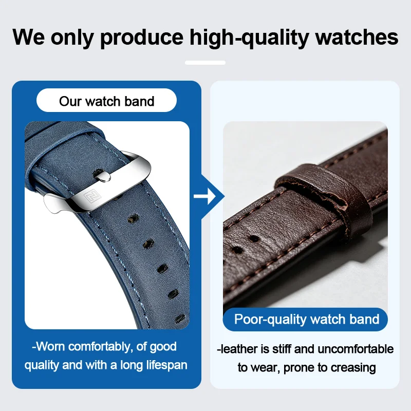 NAVIFORCE Men\'s Classic Business Leather Band Quartz Calendar Watches Male Sport Waterproof WristWatch Date Display Window Clock