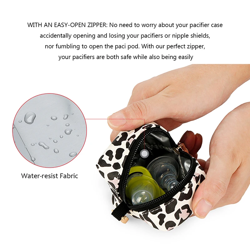 Baby Pacifier Clip Pouch Box PU Waterproof Dummy Holder Nipple Case for Infants Can Hang Mommy Bag Multifunctional Portable