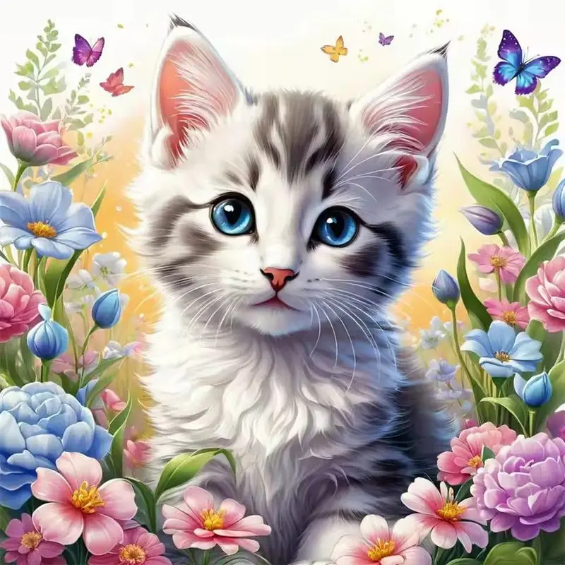 

CHENISTORY DIY Diamond Embroidery Cross Stitch Kits Cat Full Square/Round DIY Diamond Painting Mosaic Animal Home Decor