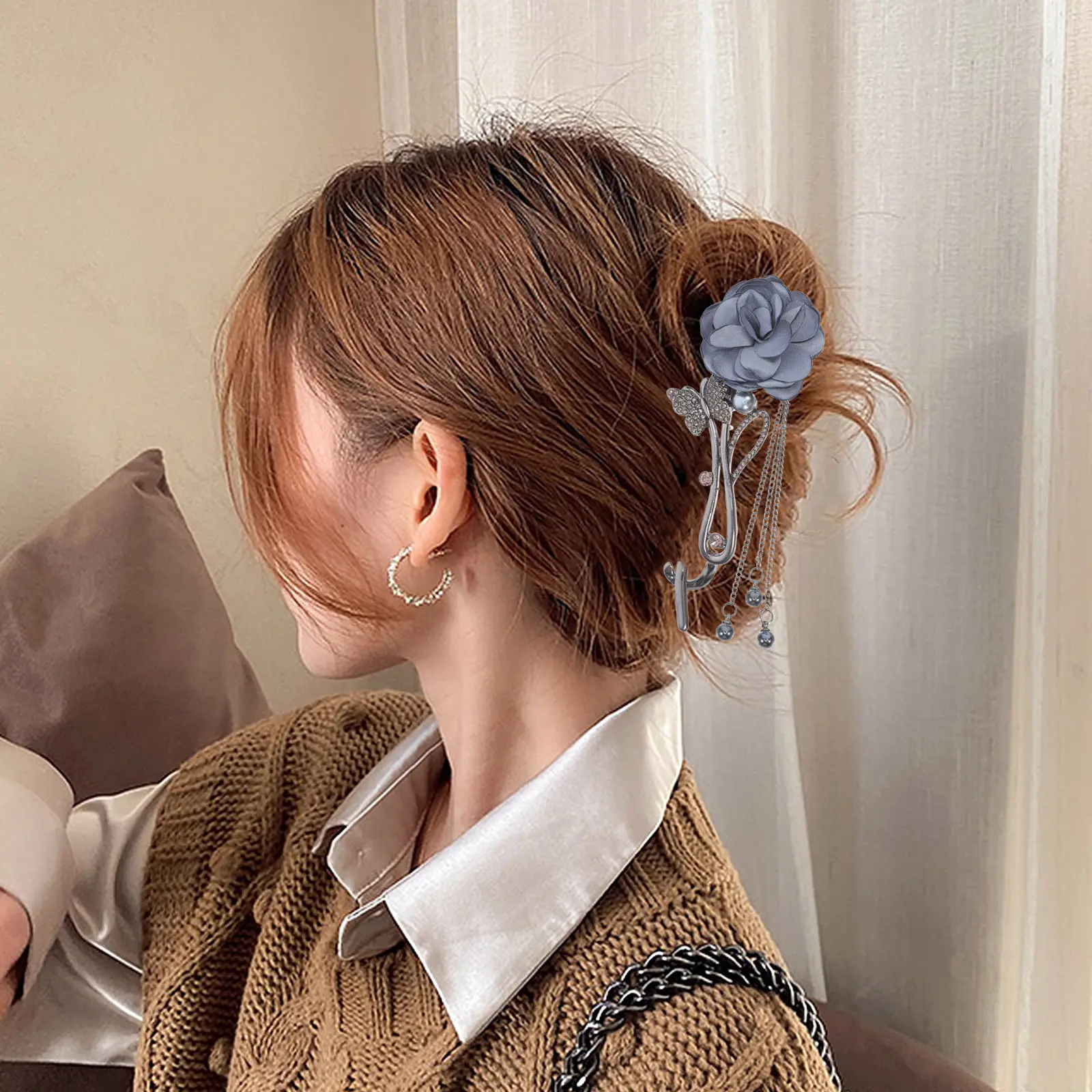 

Элегантная заколка для волос из сплава с нескользящим покрытием, с дизайном розы, металлическая заколка-держатель для пучка, стильный аксессуар для волос для женщин на свадьбу или вечеринку
