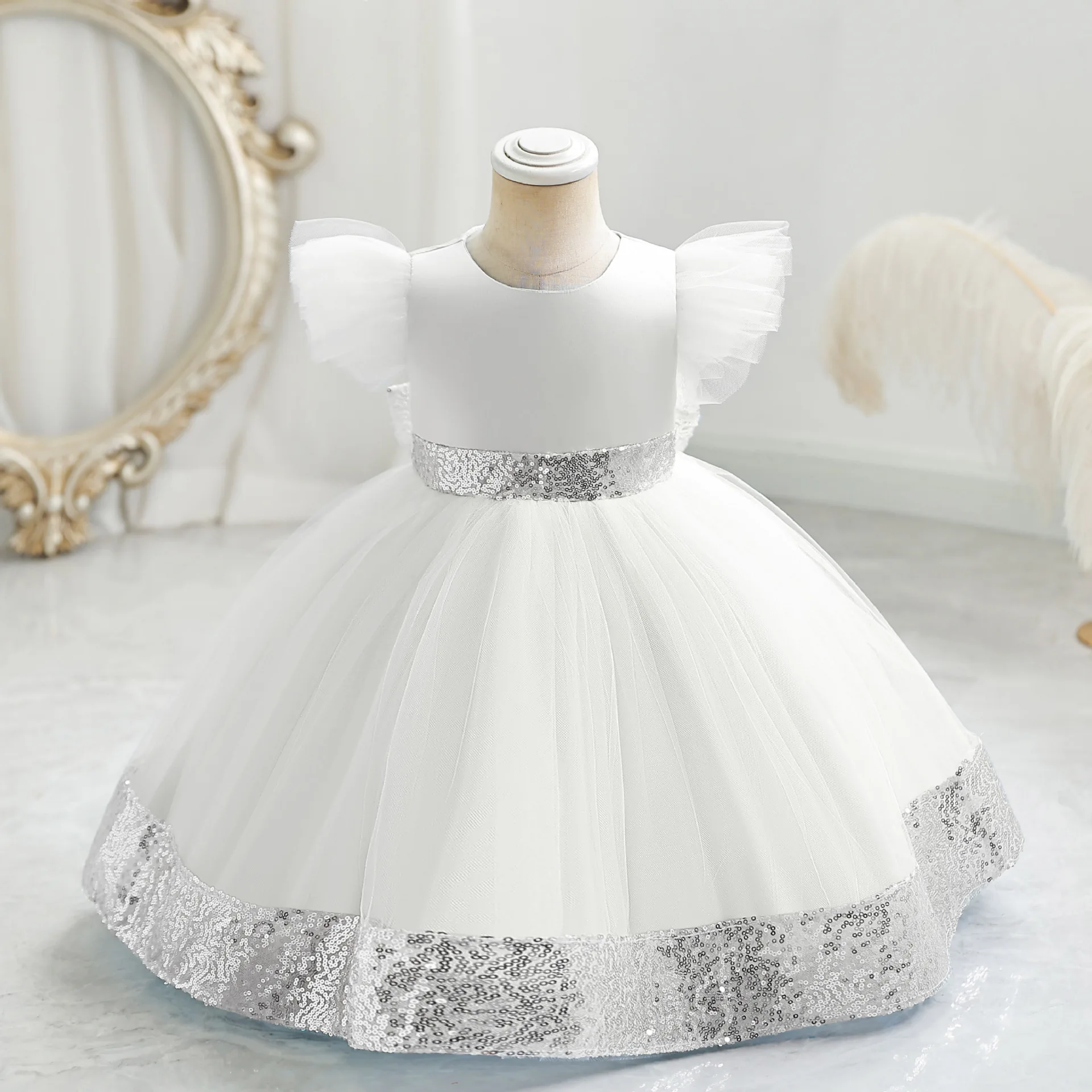 Red Christmas Girl Dresses Puffy Princess Birthday Casual Clothes for Baby Girl Sequins Bow Hem Infant Dress Gown 0-4 Years