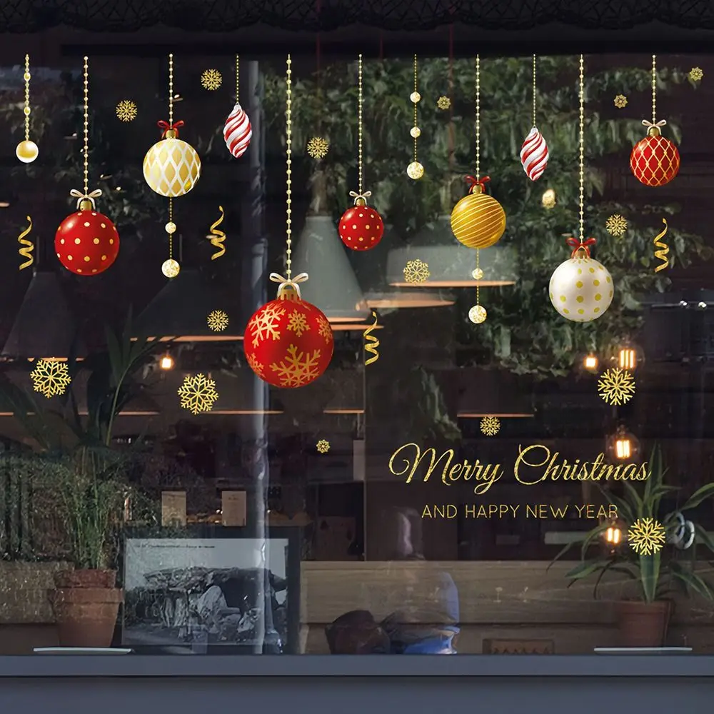 Multicolor Christmas Window Sticker Waterproof Christmas Balls Christmas Window Decals Scene Layout Electrostatic Cling