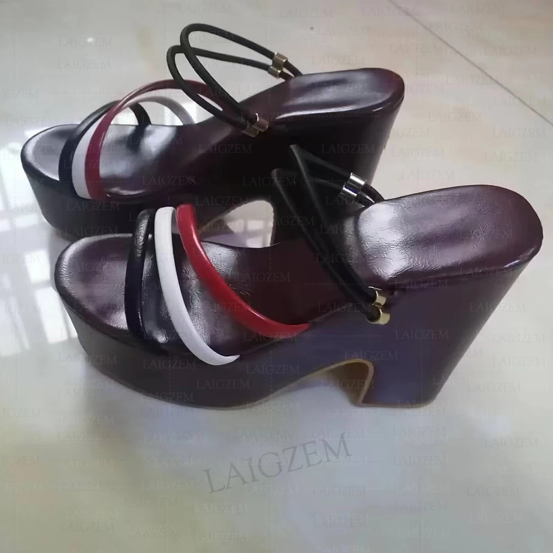 DOHBANER sandal wanita hak tebal tali pompa wanita ujung terbuka nyaman sepatu buatan tangan wanita ukuran besar 39 41 43 46