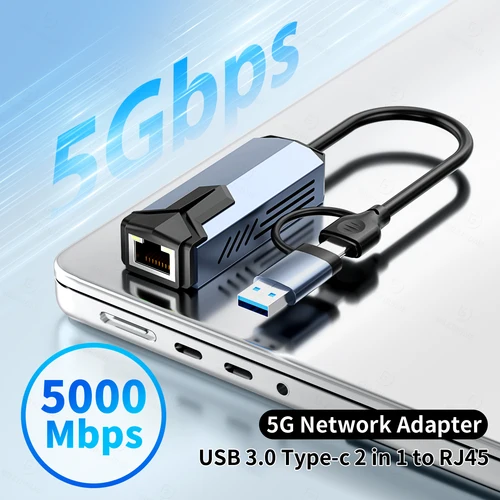 Tarjeta de red USB de 5000Mbps, adaptador con cable de alta velocidad de 5Gbps, concentrador convertidor Ethernet USB3.0 tipo C a RJ45 para MacBook Notebook y PC