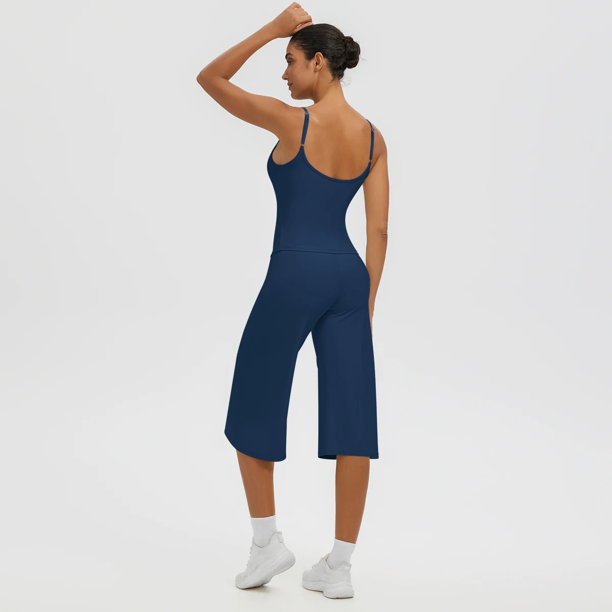 New 2PCS Women Sports Yoga Suit Backless Yoga Underwear with Chest Pad Hanging Neck Vest Solid Color Loose Pencil Pants Yoga Sui