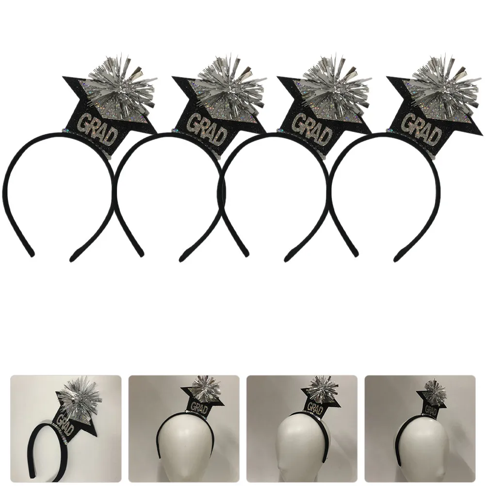 

4Pcs Graduation Headband Mini Hat Hair Band for Grad Party Photo Props Reliable Stable Strong Elasticity No Fade Deformation