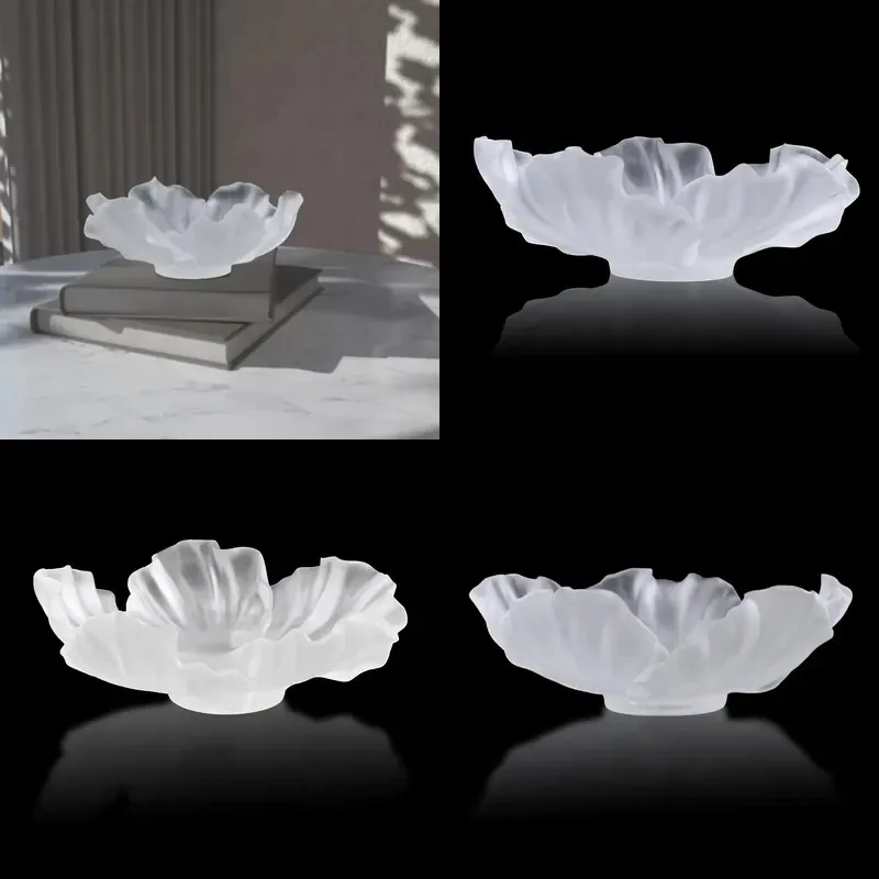 Wholesale OEM ODM eco-friendly handmade glass crystal rose dessert fruit plate custom size color logo romantic style party