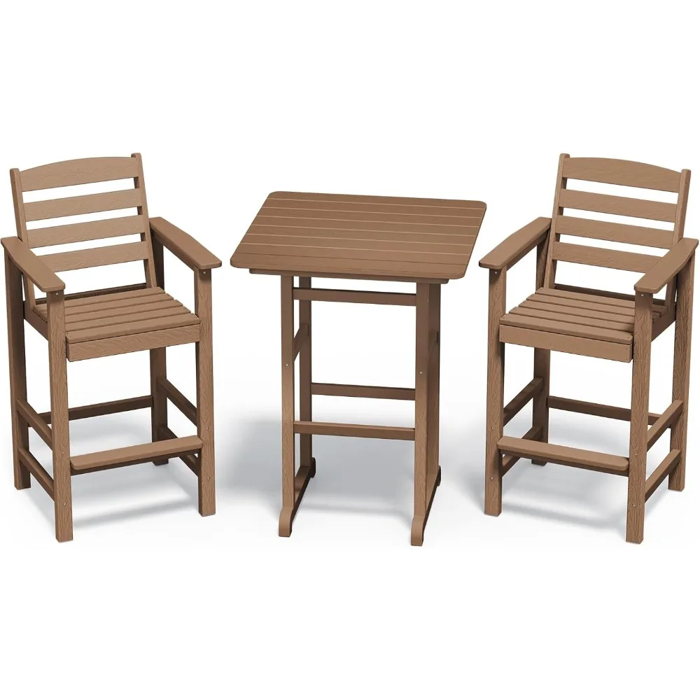 Balcony Adirondack Chairs and Table 3 Pieces Set, Adirondack Bar Height Chairs Set of 2 and Bar Table, Outdoor Bar Stool