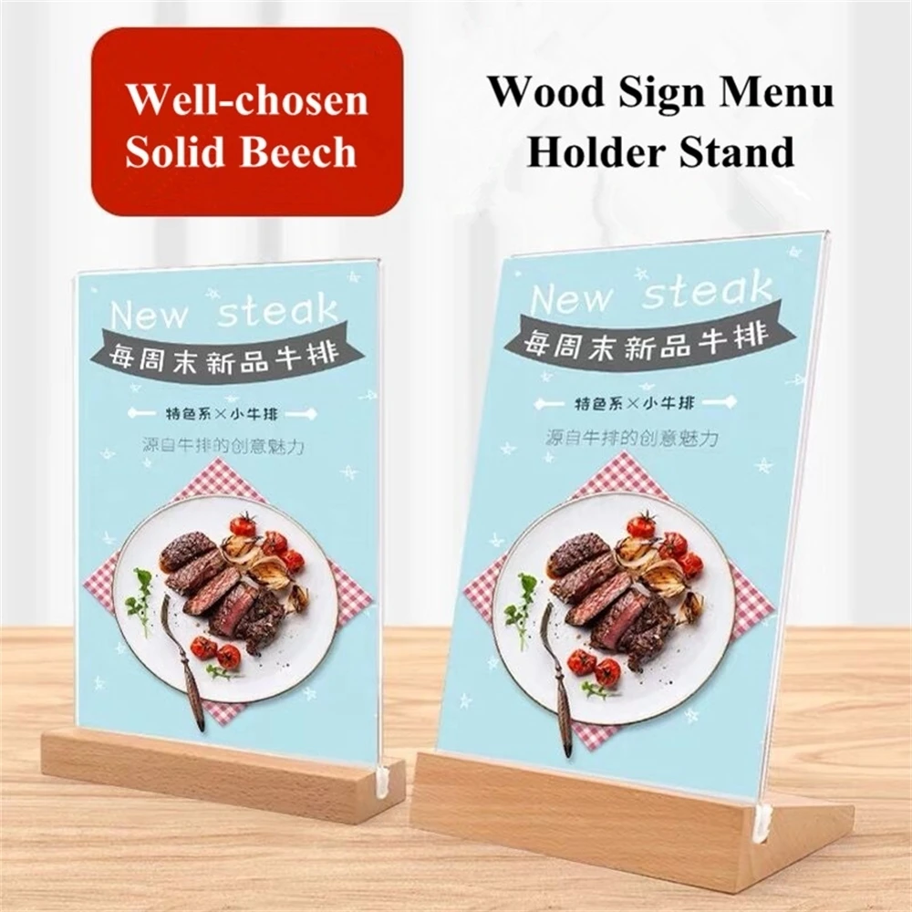 A6 Table Tent Wood Acrylic Menu Paper Sign Holder Stand Price Ticket Holder Poster Picture Photo Frame For Christmas Advertising