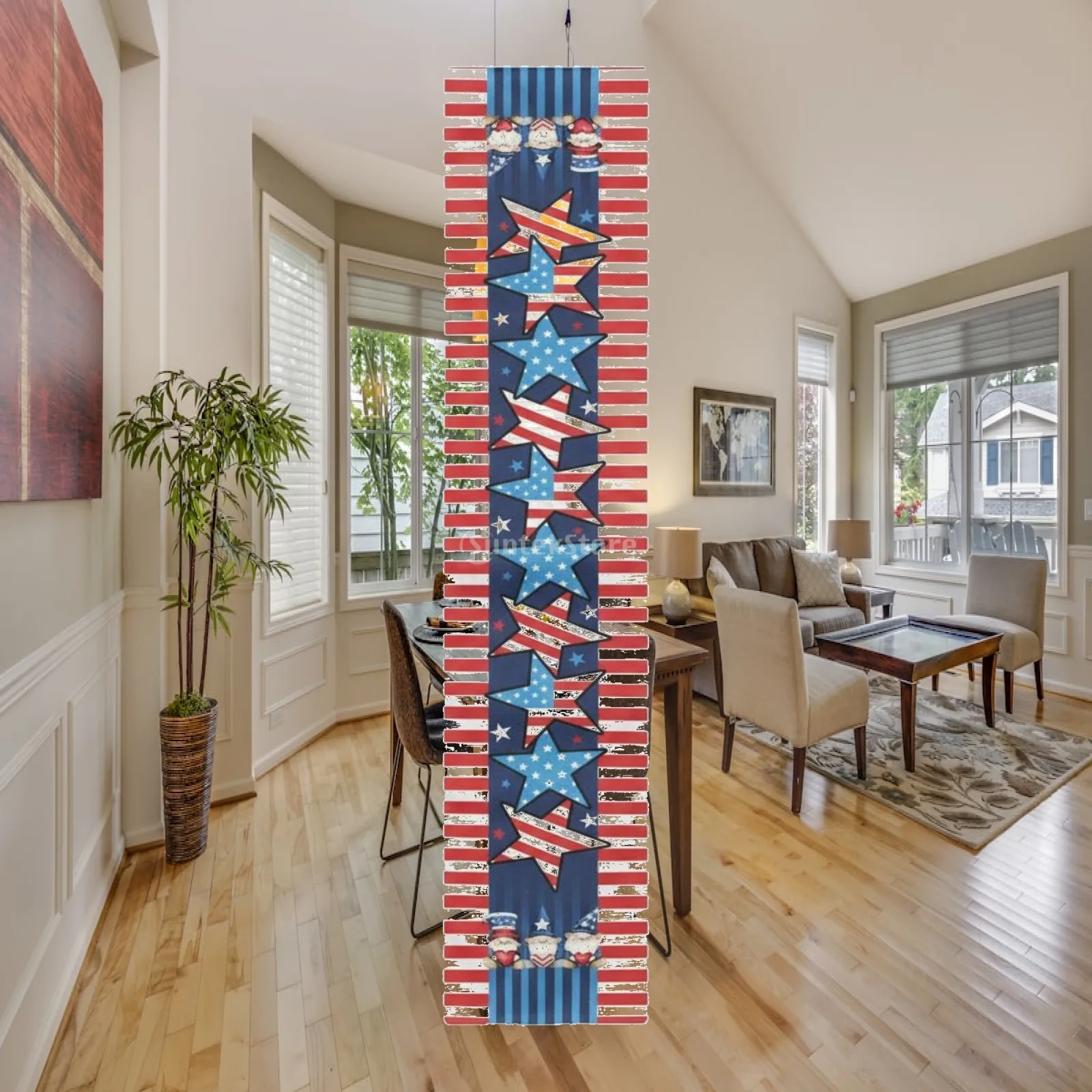 Holiday Polyester Table Runner American Flag Design for Dining Table Red White Blue Striped Placemat for Veterans Day Decor