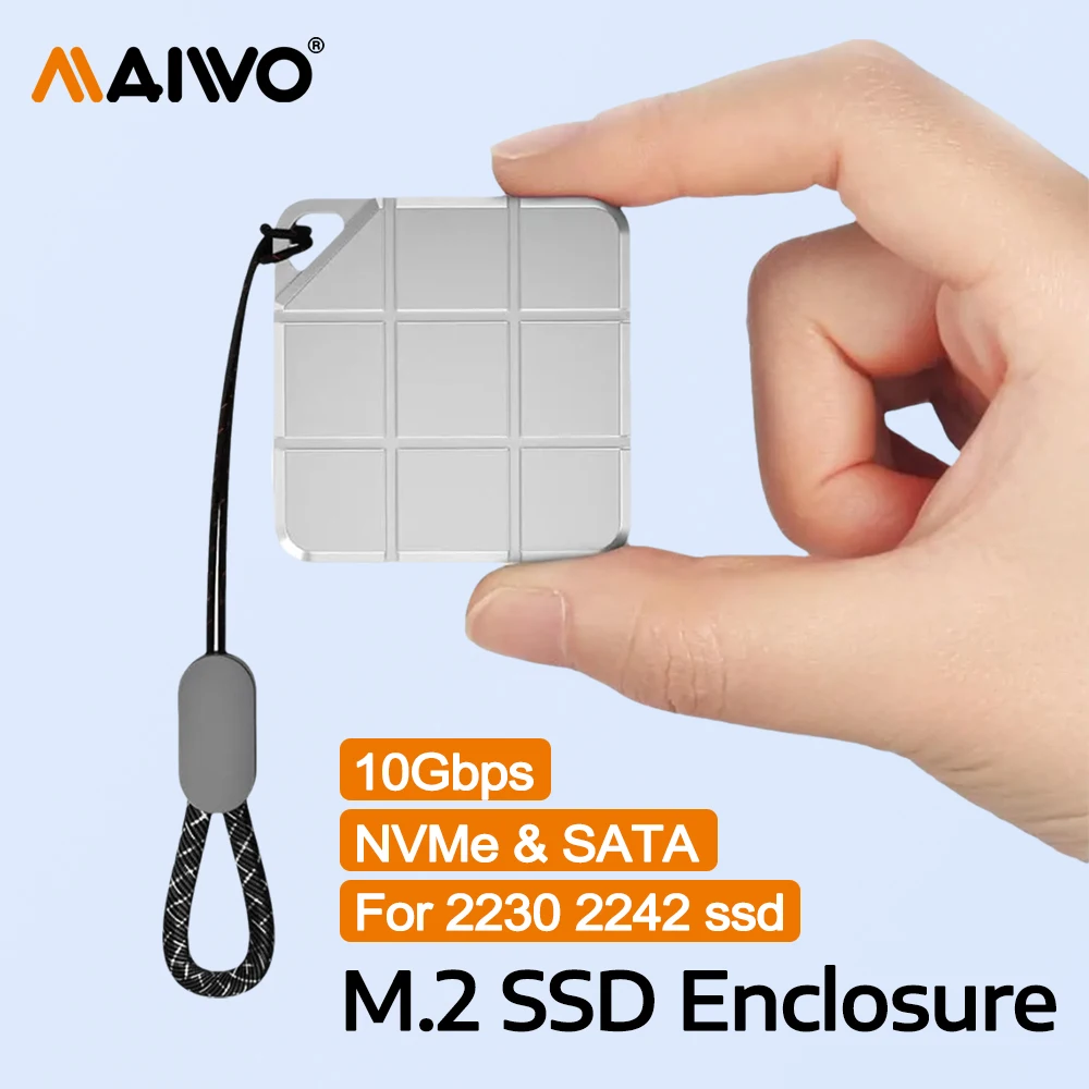 MAIWO M.2 2230 2242 NVMe SATA SSD Enclosure USB 3.2 GEN2 10Gbps Metal Case Support iPhone 4K ProRes Recording For M&M+B Key SSD