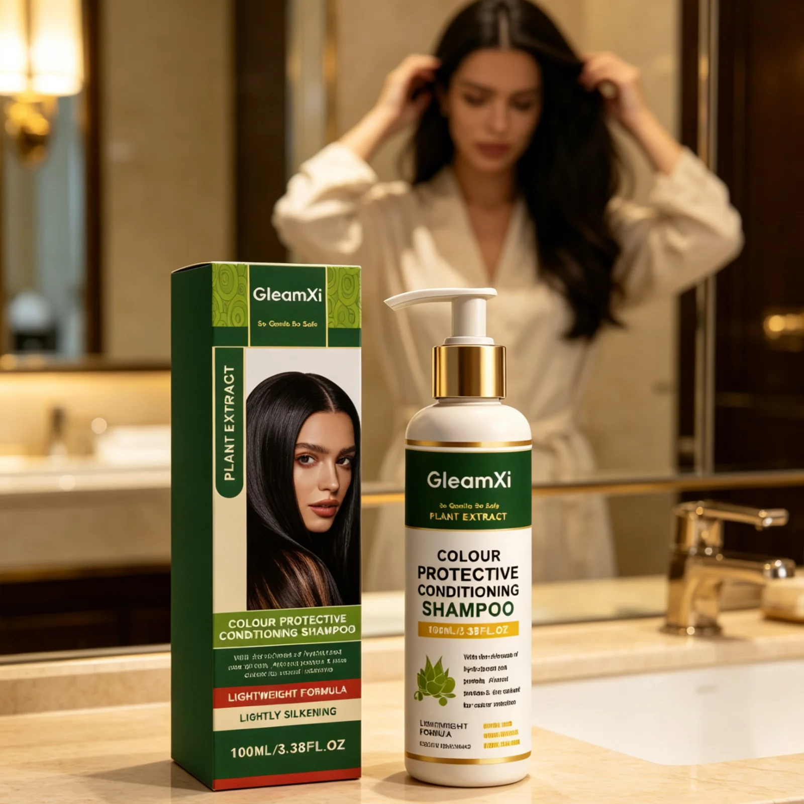 GleamXi Colour Protective Shampoo Gentle Cleaning Smoothing Hair Moisturizing Shine Boosting Anti Frizz Hair Care Shampoo 100ml