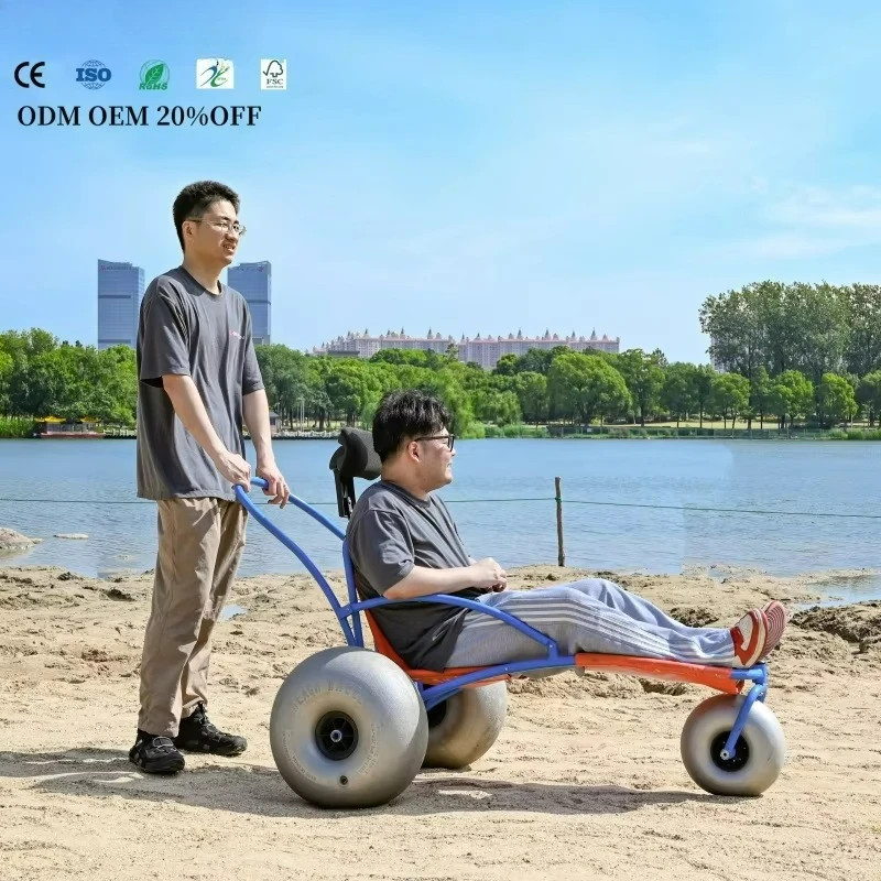 Hot Selling  Foldable 3 Wheel Beach Wheelchair for Sand  - Easy Riding on Soft Sand Walker & Rollator