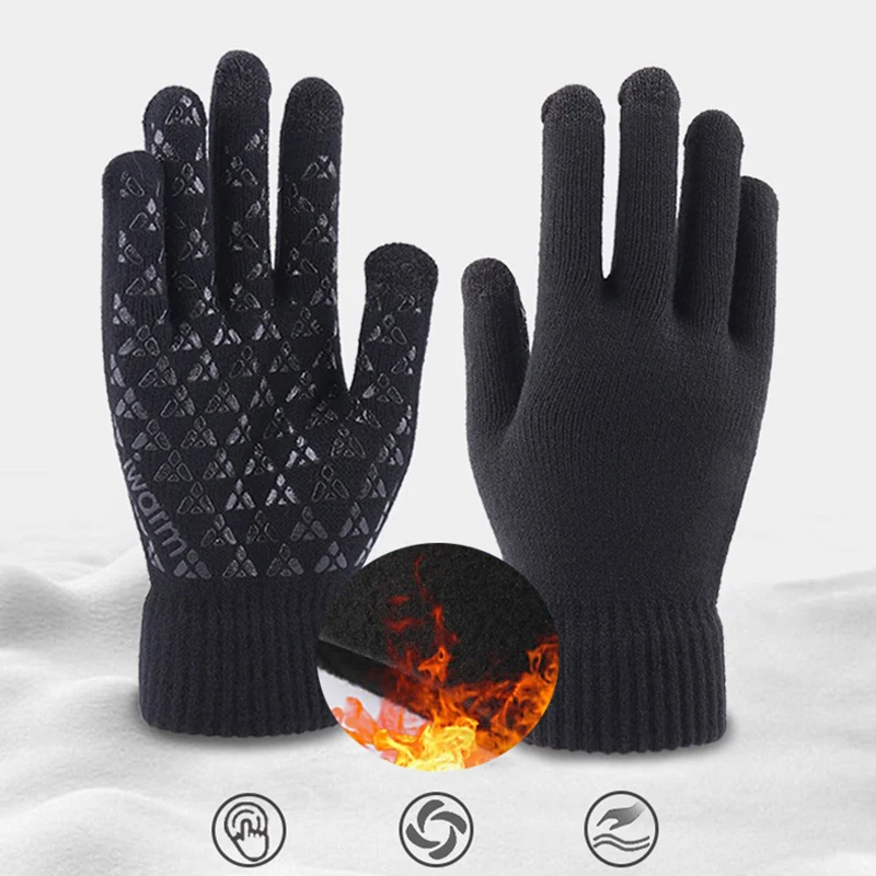 Winter Warm Gloves For Women Knit Gloves Touchscreen Anti-Slip Silicone Gel Thermal Soft Elastic Cuff Texting Gloves