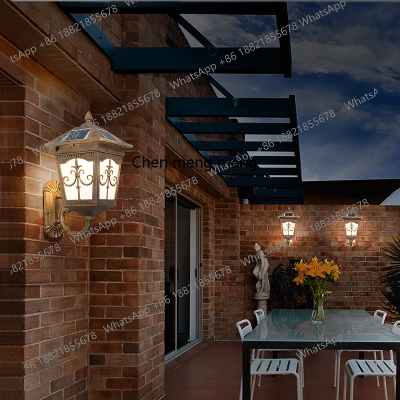 مصباح جداري يعمل بالطاقة الشمسية في الهواء الطلق مقاوم للماء، مصباح LED فائق السطوع، مصباح جداري لشرفة الحديقة الخارجية الأوروبية #3