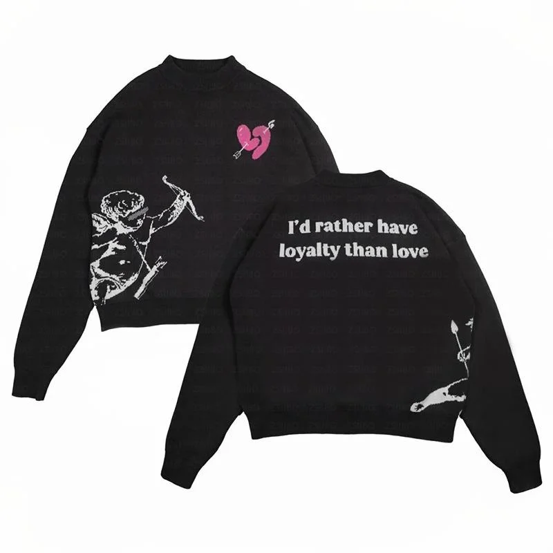 

Retro Winter Fashion Harajuku Retro Knitted Sweater Gothic Streetwear Street Trend Y2K Round Neck Loose Hooded Women Sweater