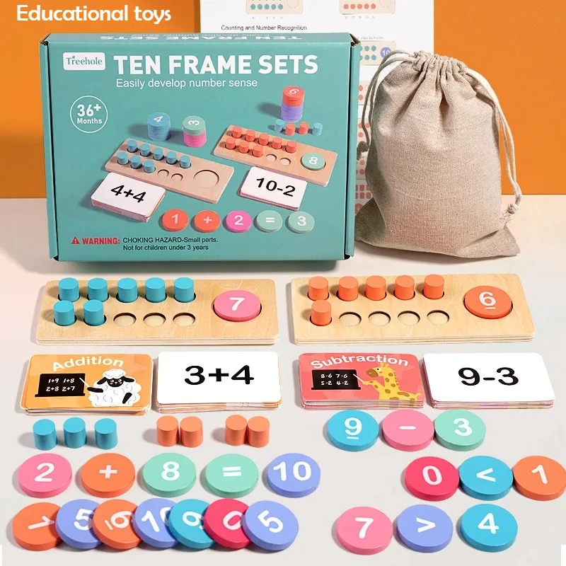 Crianças placa de número de madeira correspondência cognitiva adição subtração operação montessori pensamento lógico treinamento matemática brinquedos