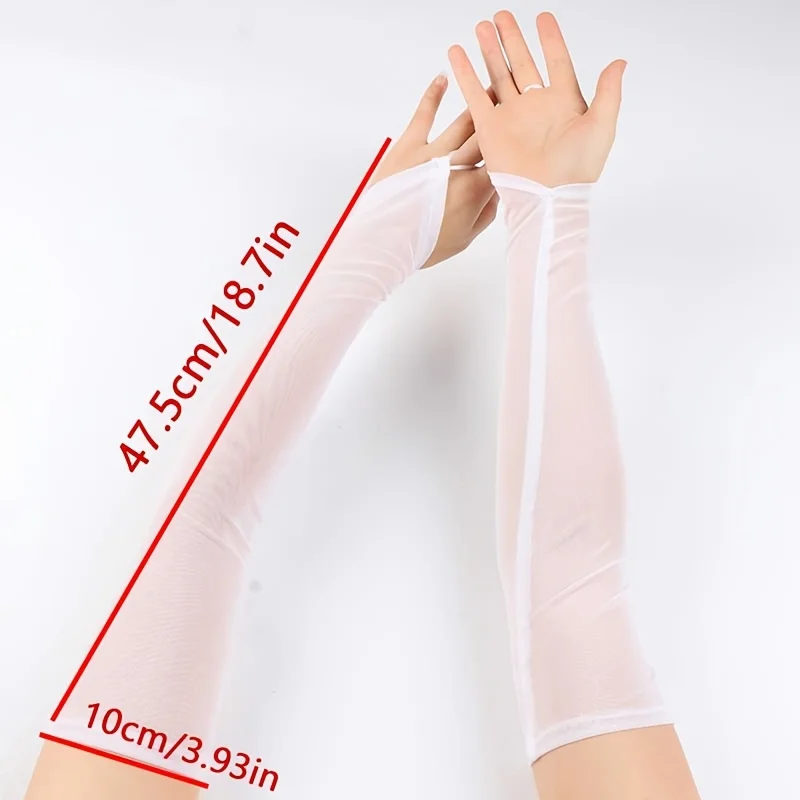 زوج من القفازات الطويلة الشبكية المرنة القابلة للتنفس للسيدات، وأكمام الملابس الخارجية لحفلات القيادة بدون أصابع.