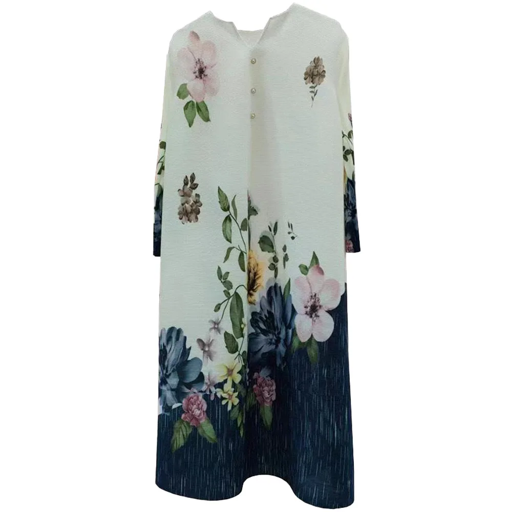 TOP QUALITY ISSEYS MIYAKES Pleated Women's New Elegant Printed Plus Size Dress Loose Commuter Mom's Clothing
