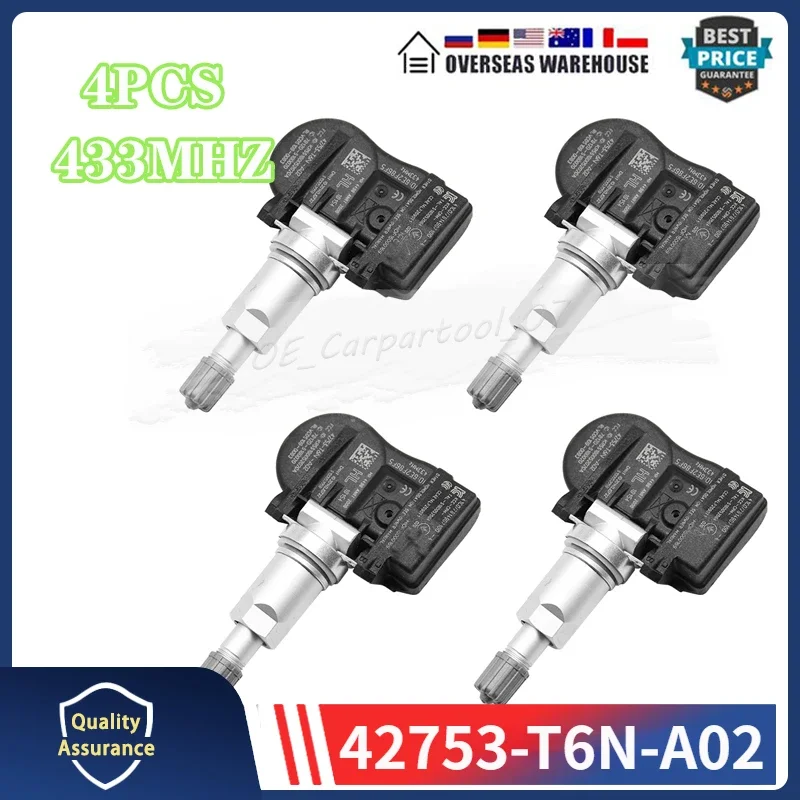 

42753-T6N-A02 42753T6NA02 433MHZ TPMS TIRE PRESSURE SENSORS 4PCS For 2019-2026 Acura Nsx Tyre Monitoring System Pressure Sensor