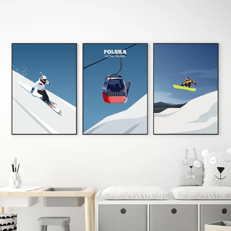 Ice Sports Winter Snowboarder Skiing Snowmobiling Sled Poster Prints Canvas Printing Wall Art Picture for Living Room Home Decor