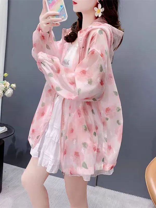 

Ice Silk Thin Loose Breathable Women's Summer Sun Protection Clothing Korean Style Large Size Open Cardigan Outerwear